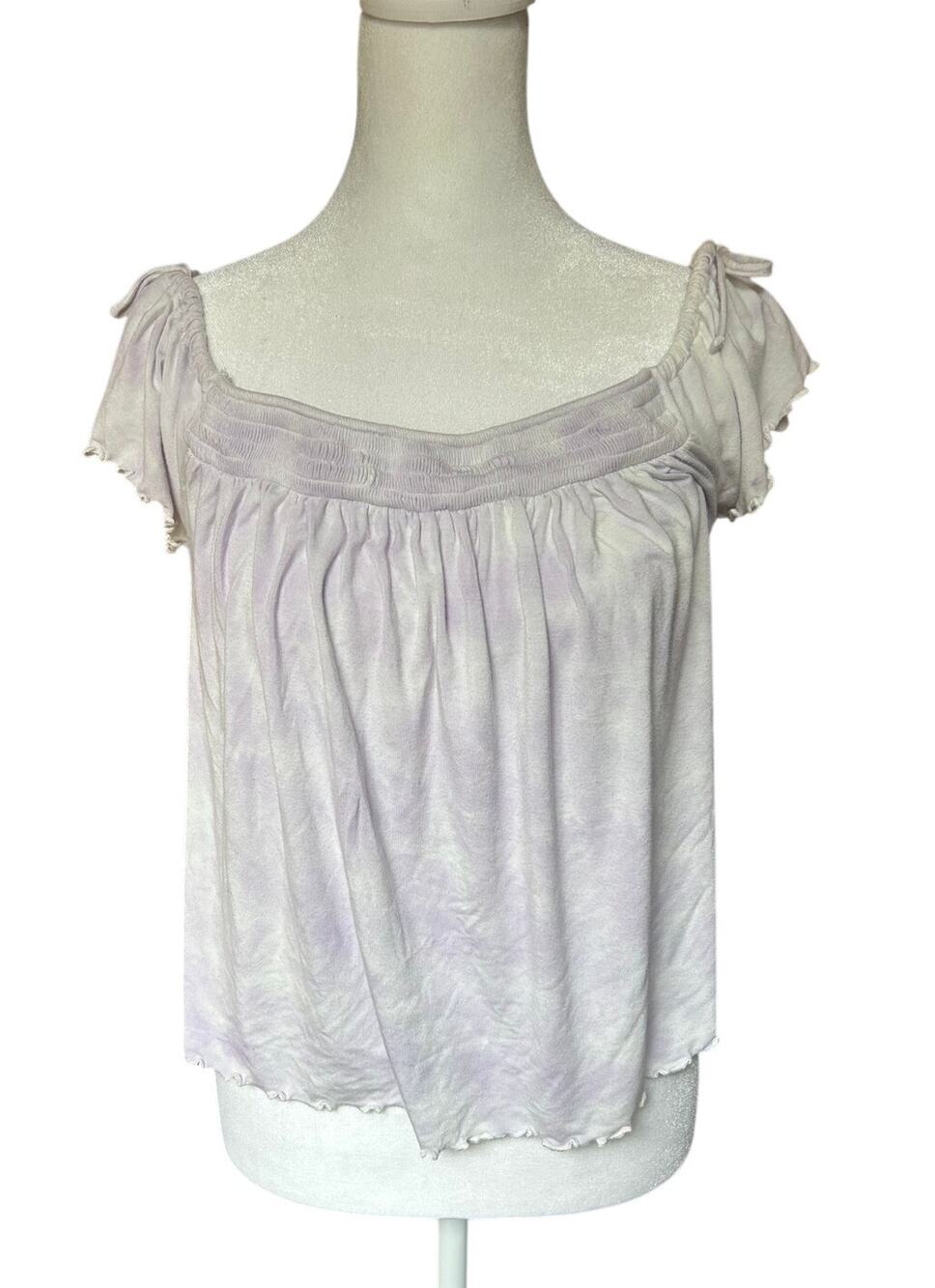 American Eagle Soft&Sexy Smocked Split Sleeve Blouse Purple/White Size M